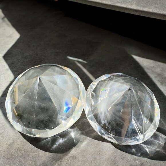 Clear Crystal Glass Diamond Shape Sculpture Paperweight Set2 Made In Germany VTG - Picture 1 of 13